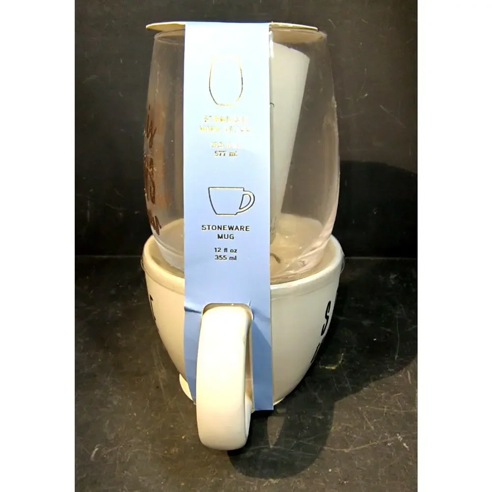 2068. Gift Set Stoneware Mug Stemless Wine Glass Seize the Day Tomorrow